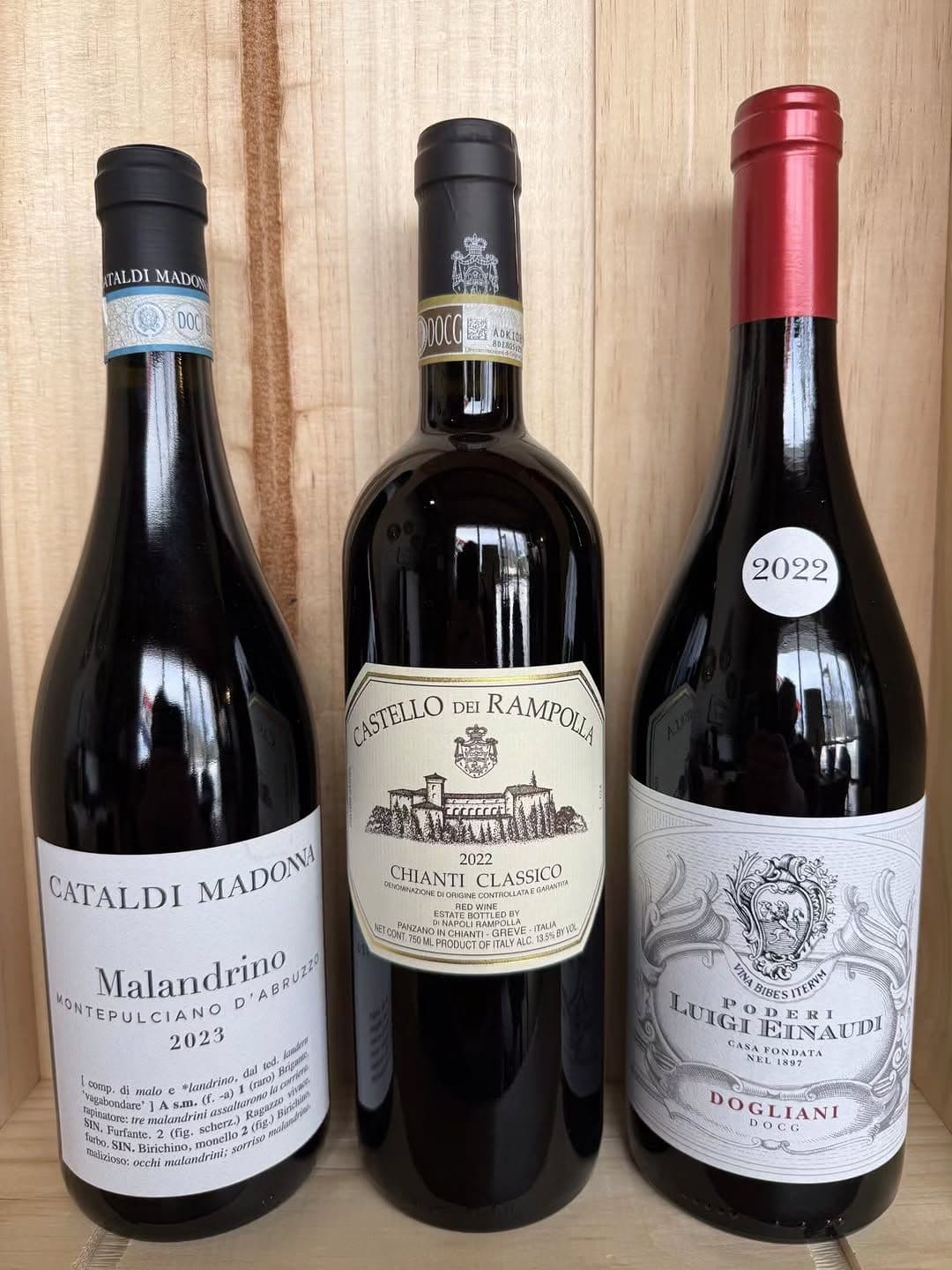Italian reds from a recent tasting at the shop, including bottles from Crognaletti's neighbors