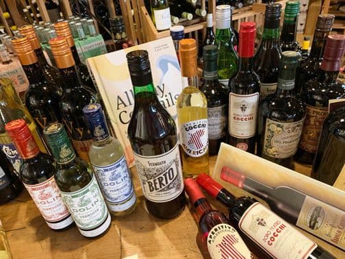 The vermouth and aperitif display - Dolin, Berto, Cocchi, and more